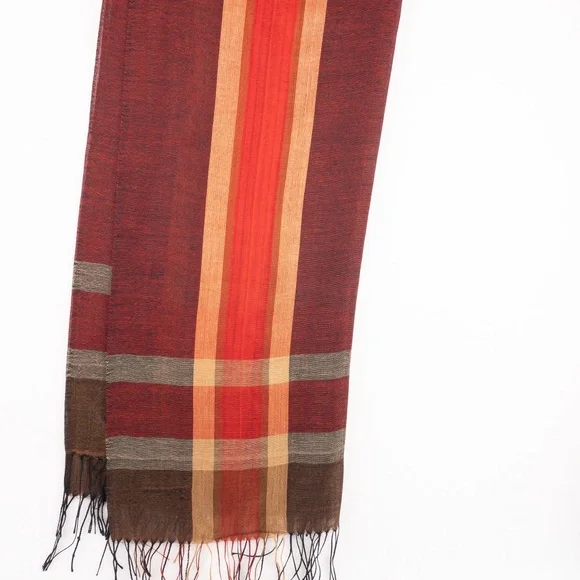 Plaid Rectangular Scarf 26" x 70"  Red, Yellow, Maroon & Gray - Picture 7 of 9